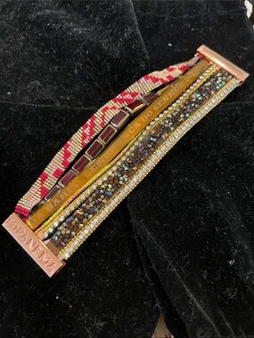 Hipanema Multistrand Beaded Bracelet in Pink, Gold and Brown